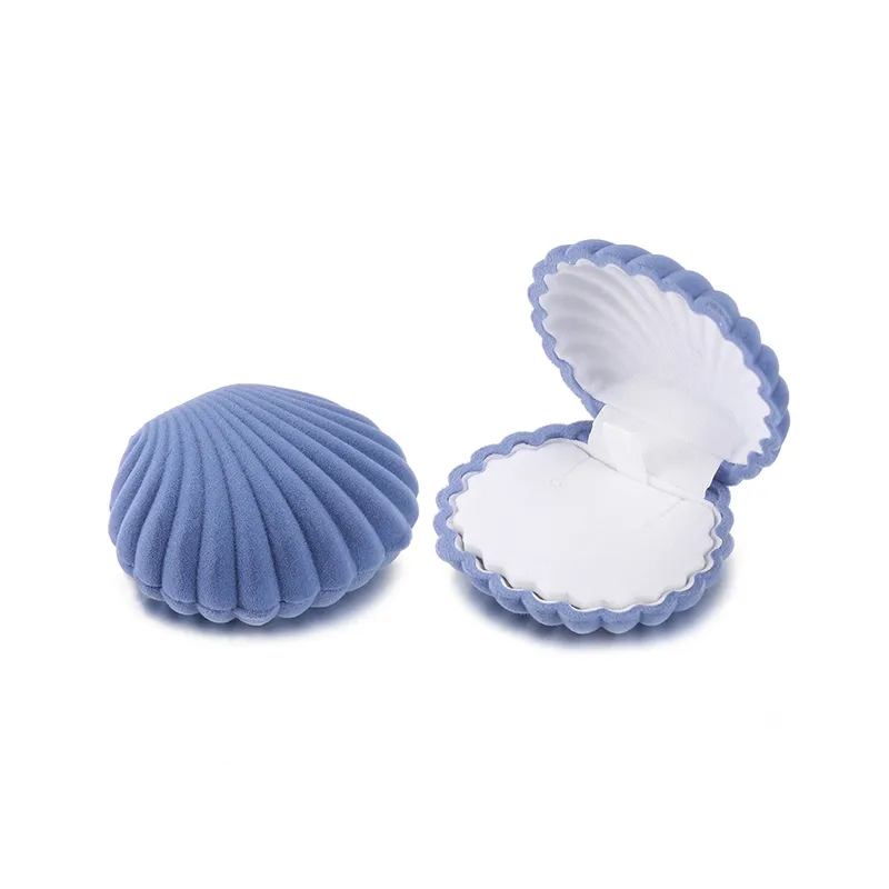 Delicate Shell Flocking Velvet Jewellery Box Ocean Shape Small Size Ring Earring Storage Gift Box