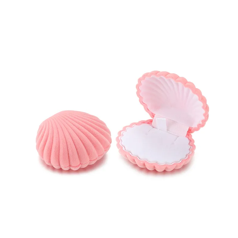 Delicate Shell Flocking Velvet Jewellery Box Ocean Shape Small Size Ring Earring Storage Gift Box - Image 2