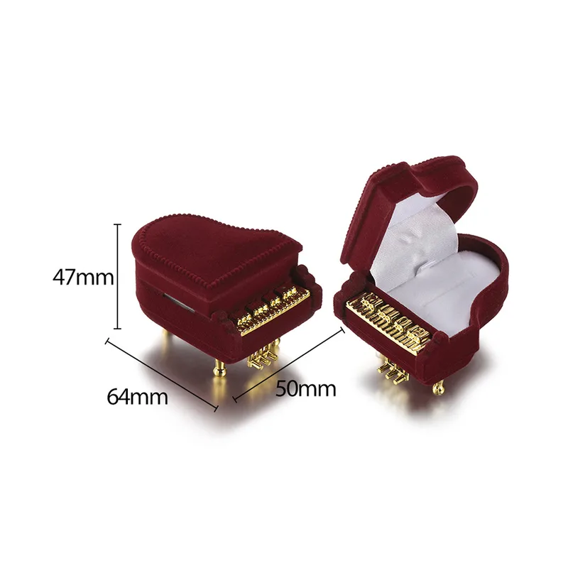 Musical Piano Shape Flocking Velvet Jewellery Box | Elegant Instrument Style | Ring & Earring Storage Gift Box