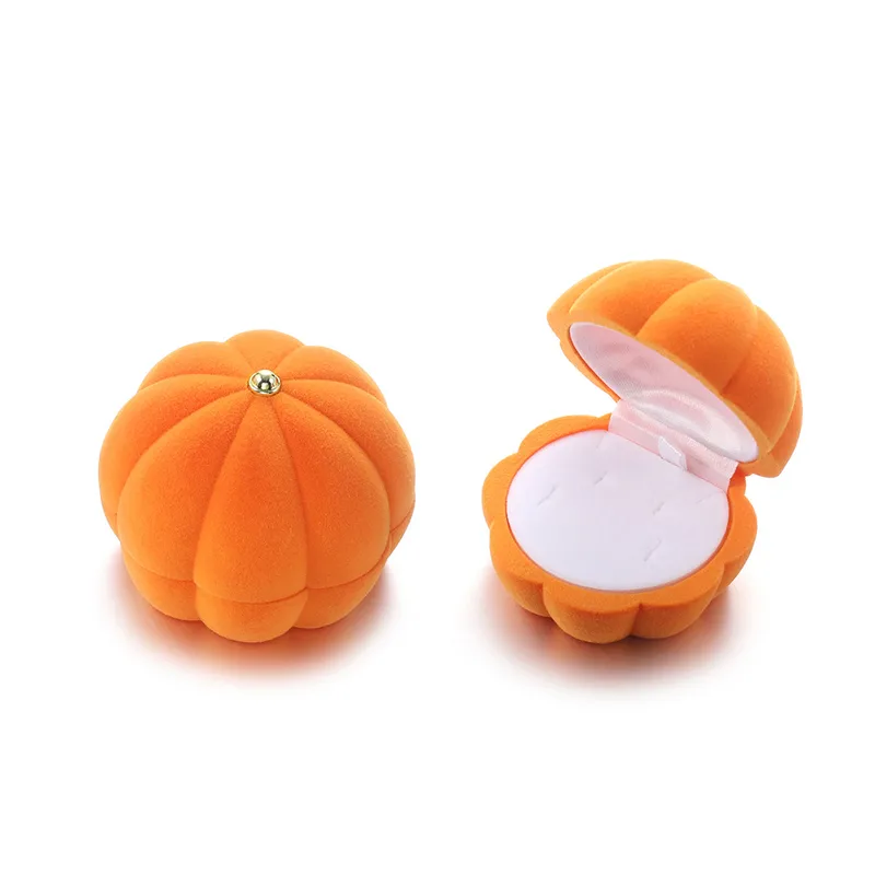 Vibrant Pumpkin Orange Flocking Velvet Jewellery Box | Cute Seasonal Shape | Ring & Earring Storage Gift Box