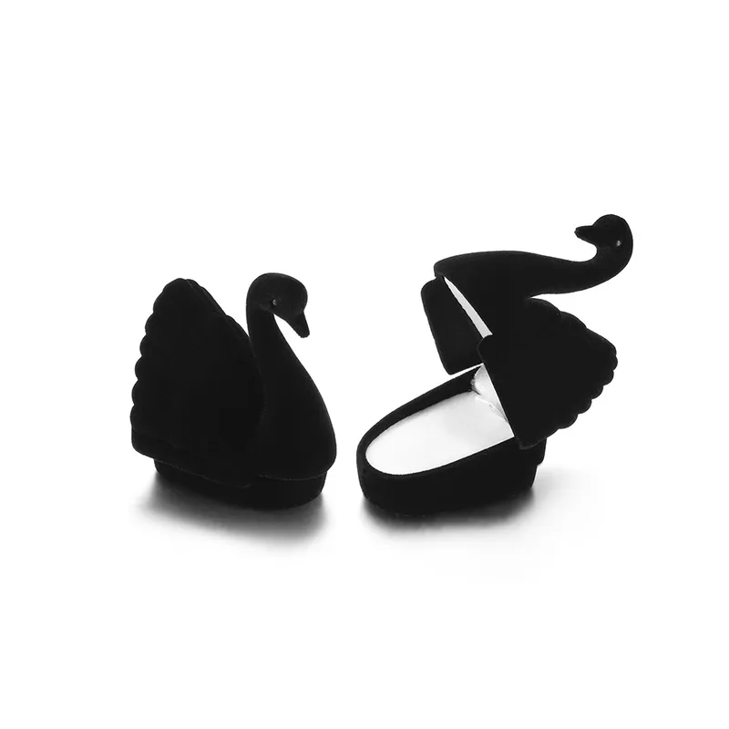 Graceful Little Swan Flocking Velvet Jewellery Box Elegant Swan Shape Ring Earring Storage Gift Box