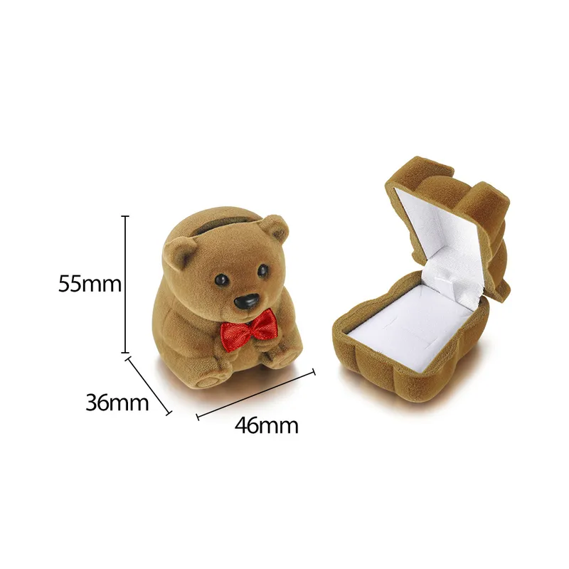 Cute Brown Bear Flocking Velvet Jewellery Box | Cartoon Animal Shape | Ring & Earring Storage Gift Box