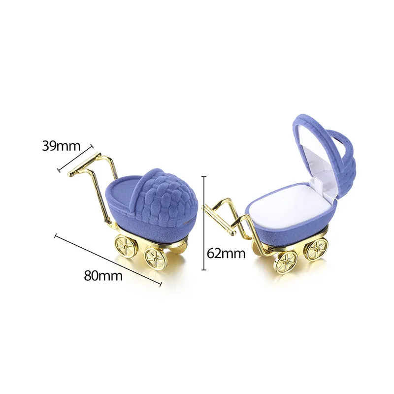 Adorable Baby Carriage Flocking Velvet Jewellery Box Cute Pram Shape Ring Earring Storage Gift Box - Image 2