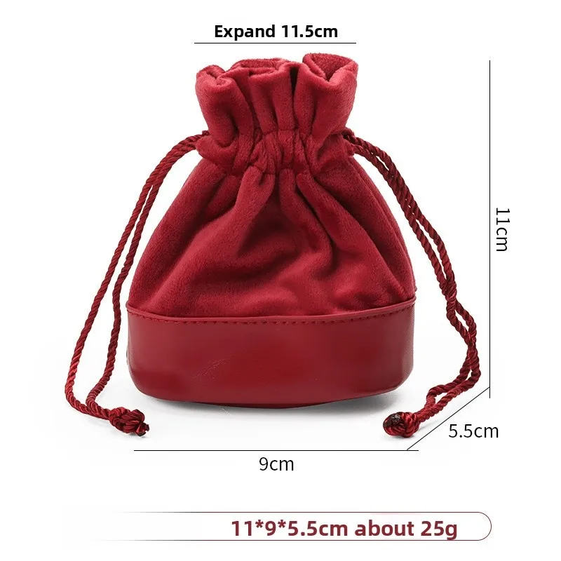 Lush Velvet Drawstring Jewellery Pouch Ring Earphone Accessories Storage Maroon & Green Gift Bag - Image 3