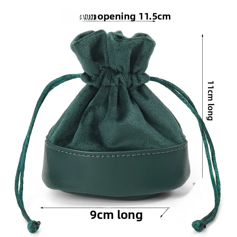 Lush Velvet Drawstring Jewellery Pouch Ring Earphone Accessories Storage Maroon & Green Gift Bag - Image 2