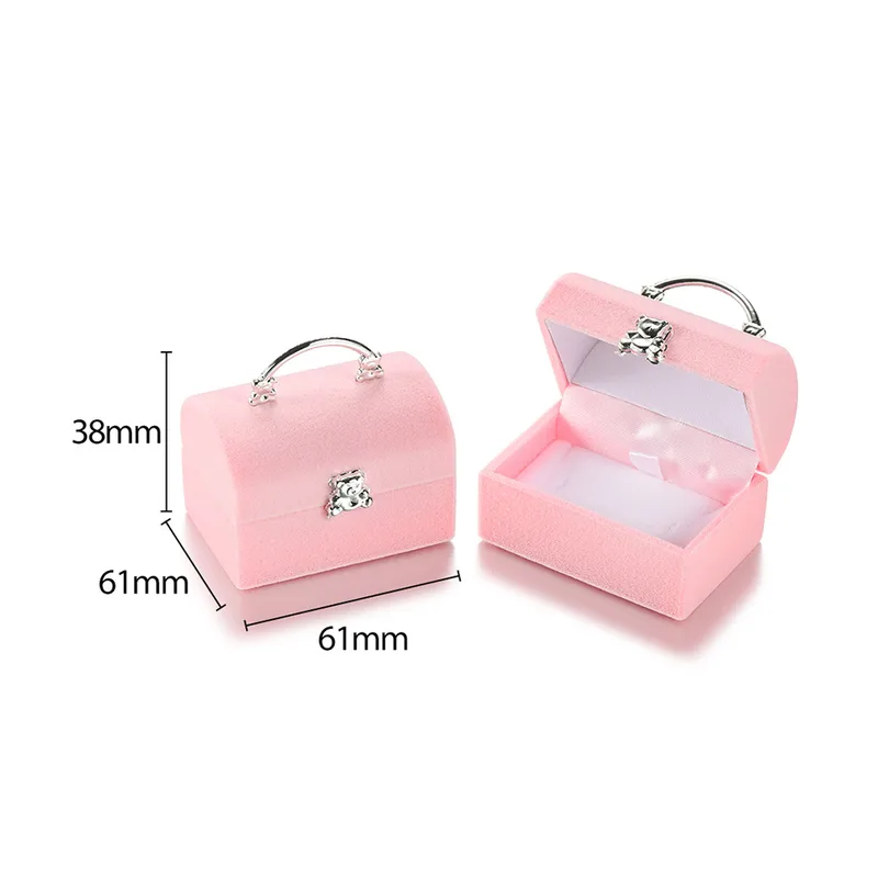 Jewellery Box Flocking Velvet Heart Shape Ring Earring Storage Red Pink Gift Box - Image 2