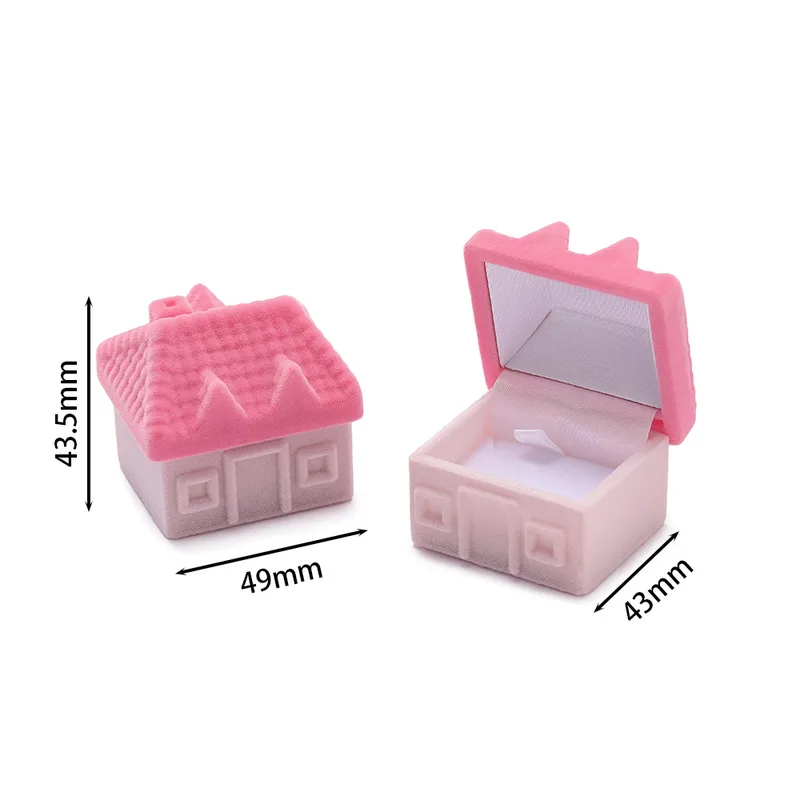 Charming Little House Flocking Velvet Jewellery Box Cute Cottage Shape Ring Earring Storage Gift Box - Image 2