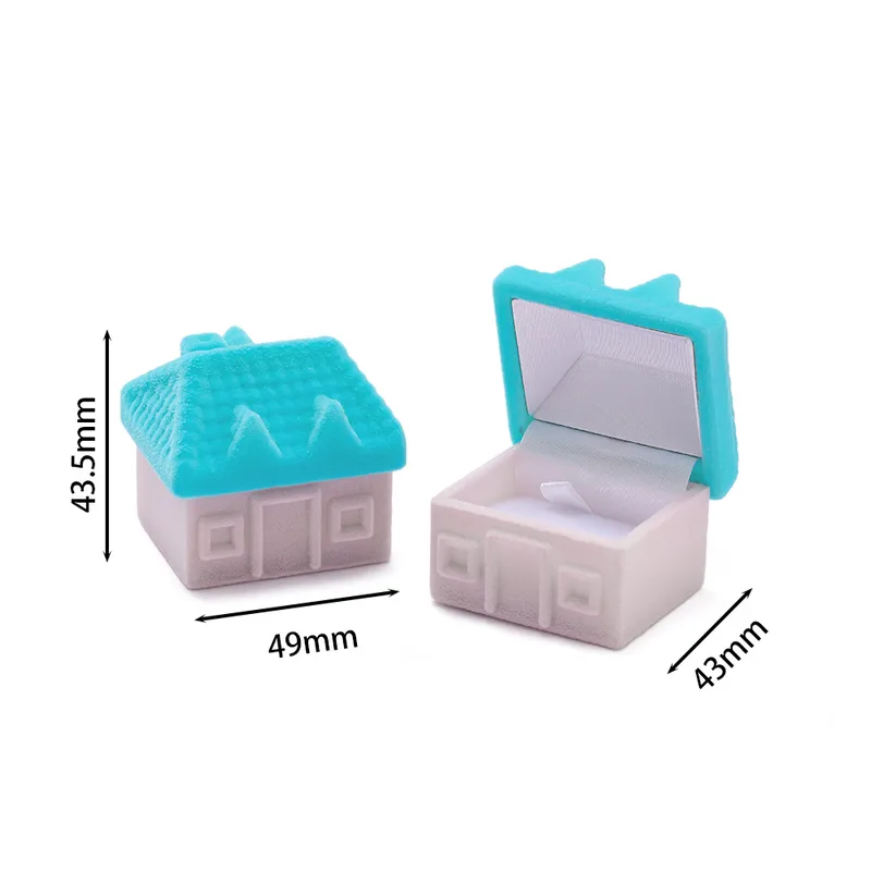 Charming Little House Flocking Velvet Jewellery Box Cute Cottage Shape Ring Earring Storage Gift Box