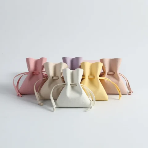 Simple Style PU Leather Jewellery Packaging Bag  Solid Colour Multi-Size  Ring Necklace Storage Gift Bag