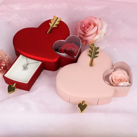 Valentine's Day Rose Jewellery Box  Preserved Flower Red Plastic  Eternal Flower Jewellery Packaging