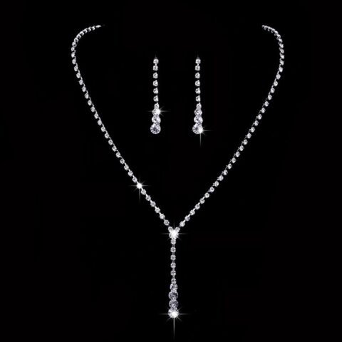 Earrings + Necklace Luxurious Bridal Geometric Rhinestone Tassel - TL028 — Buy online India at Divine Aura Jewels