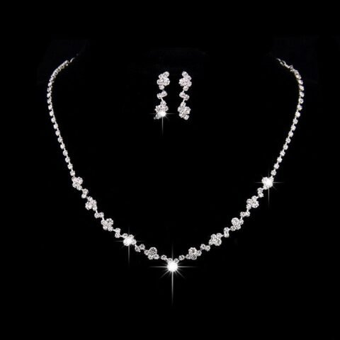 Earrings + Necklace Luxurious Bridal Maximalism Geometric Rhinestone Tassel Women's Jewelry set - TL057 | Fashion jewellery | Divine Aura Jewels