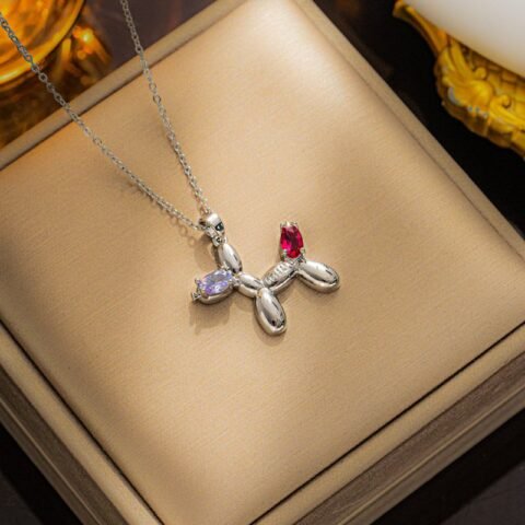 Simple Style Four Leaf Clover Bear Flower Titanium Steel Inlay Shell Zircon Bracelets Earrings Necklace - 8949 Color Balloon Dog Gold | Fashion jewellery | Divine Aura Jewels