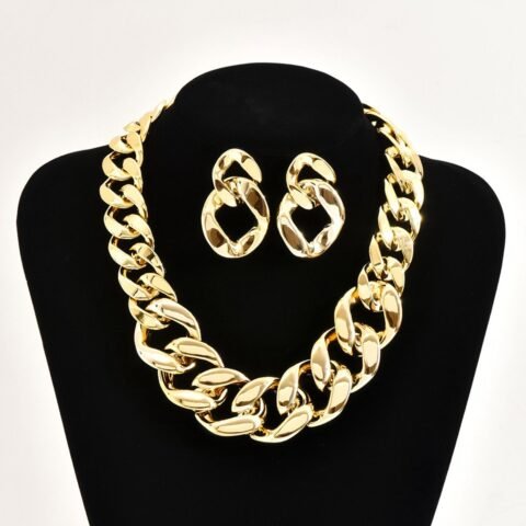 Geometric Arylic Plating Women’s Earrings Necklace Jewelry set - Jewellery - Image 2