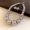 Elegant Lady Streetwear Round ABS Beaded Women’s Earrings Necklace Jewelry set - Jewellery - Image 2