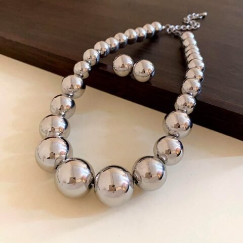 Elegant Lady Streetwear Round ABS Beaded Women’s Earrings Necklace Jewelry set - Jewellery - Image 2
