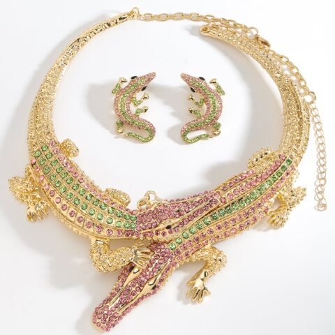 1 set Elegant Glam Maximalism Crocodile Zinc Alloy Women’s Earrings Necklace - Jewellery - Image 2