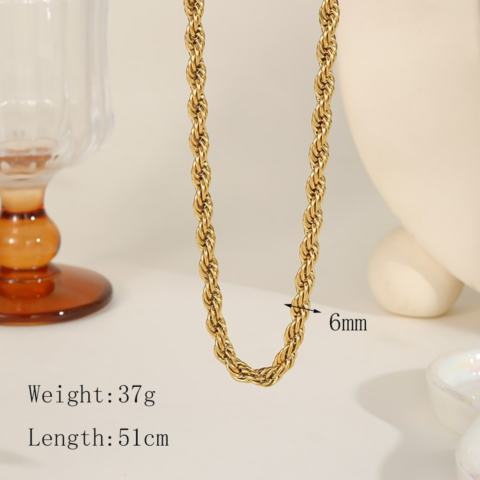 IG Style Simple Style Solid Color Titanium Steel 18K Gold Plated Plating Necklace Twisted Rope Chain - Jewellery - Image 2