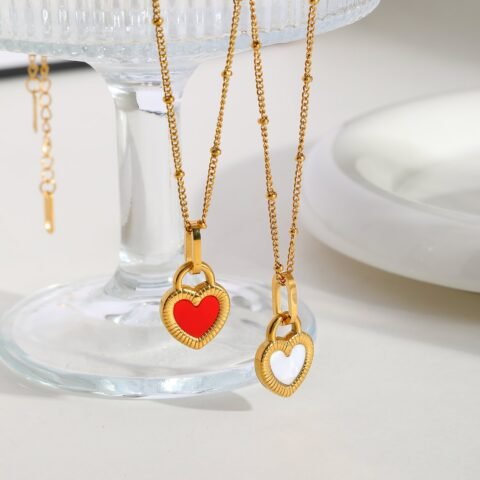 Titanium Steel Simple Style Heart Shape Plating Earrings Necklace - Jewellery - Image 2