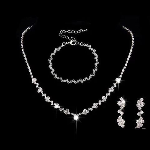 Fashion Water Droplets Alloy Inlay Rhinestones Women's Bracelets Earrings Necklace - 425 + Bracelet Three-Piece Set | Fashion jewellery | Divine Aura Jewels