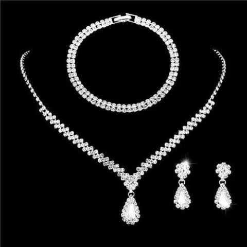 Fashion Water Droplets Alloy Inlay Rhinestones Women's Bracelets Earrings Necklace - 734 Three-Piece Set | Fashion jewellery | Divine Aura Jewels