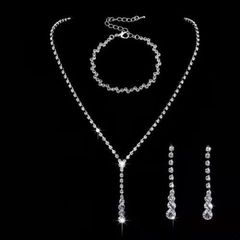 Fashion Water Droplets Alloy Inlay Rhinestones Women's Bracelets Earrings Necklace - 446 + Bracelet | Fashion jewellery | Divine Aura Jewels