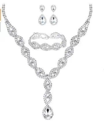 Fashion Water Droplets Alloy Inlay Rhinestones Women's Bracelets Earrings Necklace - 778 New Three-Piece Set | Fashion jewellery | Divine Aura Jewels