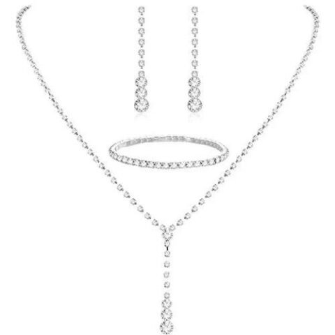 Fashion Water Droplets Alloy Inlay Rhinestones Women's Bracelets Earrings Necklace - 446 + Single Row Bracelet | Fashion jewellery | Divine Aura Jewels