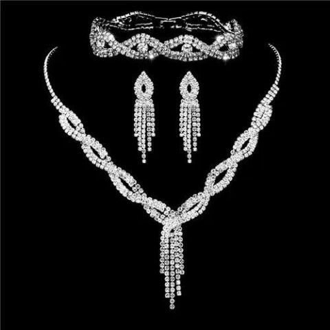 Fashion Water Droplets Alloy Inlay Rhinestones Women's Bracelets Earrings Necklace - 733 + Bracelet | Fashion jewellery | Divine Aura Jewels