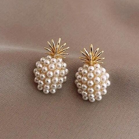 1 Pair Fashion Pineapple Alloy Inlay Artificial Pearls Gold Plated Women's Ear Studs | Fashion jewellery | Divine Aura Jewels