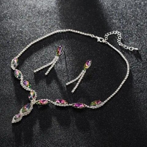 Princess Glam Water Droplets Rhinestones Crystal Earrings Necklace — Buy online India at Divine Aura Jewels