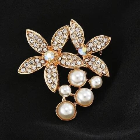Pin Flower Metal Pearls Diamond Brooches - Wheat Silver Brooch 7.5cm — Buy online India at Divine Aura Jewels