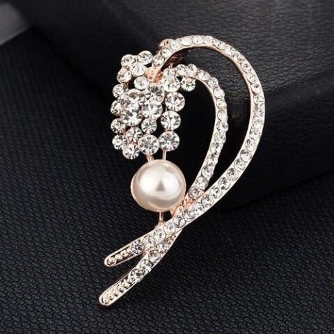 Pin Flower Metal Pearls Diamond Brooches - Peacock Brooch Silver 7.5cm — Buy online India at Divine Aura Jewels
