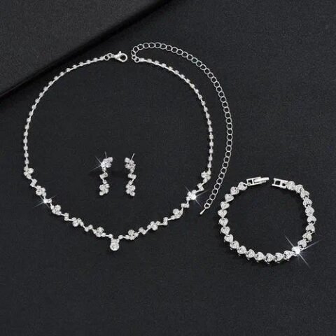 Fashion Water Droplets Alloy Inlay Rhinestones Women's Bracelets Earrings Necklace - 425 Three-Piece Set | Fashion jewellery | Divine Aura Jewels