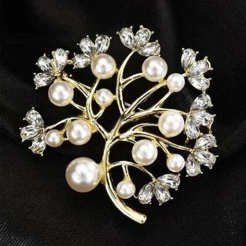 Elegant Pin Flower Brooches - 45-Crystal Pearl Tree — Buy online India at Divine Aura Jewels