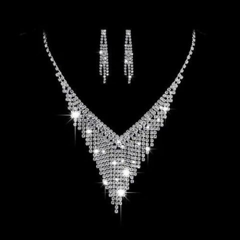 Earrings + Necklace Luxurious Bridal Maximalism Geometric Rhinestone Tassel Women's Jewelry set - TL056 | Fashion jewellery | Divine Aura Jewels