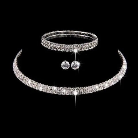 Earrings + Necklace Luxurious Bridal Maximalism Geometric Rhinestone Tassel Women's Jewelry set - TL004 | Fashion jewellery | Divine Aura Jewels
