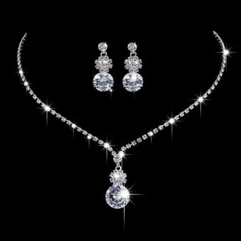 Earrings + Necklace Luxurious Bridal Geometric Rhinestone Tassel - TL068 — Buy online India at Divine Aura Jewels