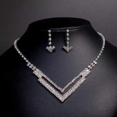 Earrings + Necklace Luxurious Bridal Maximalism Geometric Rhinestone Tassel Women's Jewelry set - TL140 | Fashion jewellery | Divine Aura Jewels