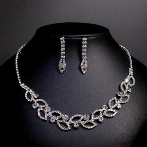 Earrings + Necklace Luxurious Bridal Maximalism Geometric Rhinestone Tassel Women's Jewelry set - TL081 | Fashion jewellery | Divine Aura Jewels