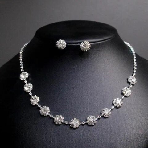 Earrings + Necklace Luxurious Bridal Maximalism Geometric Rhinestone Tassel Women's Jewelry set - TL031 | Fashion jewellery | Divine Aura Jewels