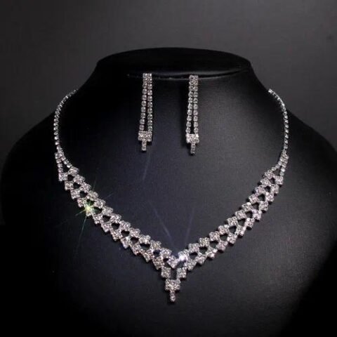 Earrings + Necklace Luxurious Bridal Geometric Rhinestone Tassel - TL149 — Buy online India at Divine Aura Jewels