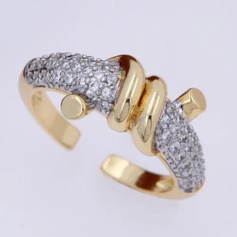 Copper 18K Gold Plated Inlay Lines Zircon Open Rings | Fashion jewellery | Divine Aura Jewels