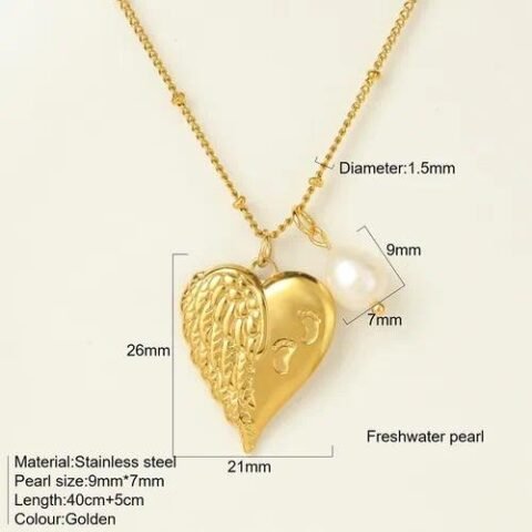 Simple Style Classic Style Angel Heart Shape Bow Knot 304 Stainless Steel Pendant Necklace Clip Bead Necklace - Heart wings-G10 | Fashion jewellery | Divine Aura Jewels