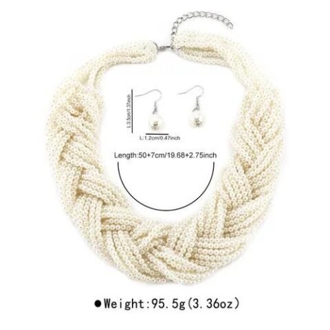 Elegant Exaggerated Geometric Arylic Imitation Pearl Pearl Women's Beaded Chain Earrings Caviar Necklace - Pearl White | Fashion jewellery | Divine Aura Jewels