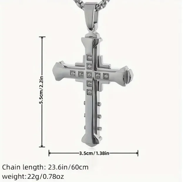 Crystal Inlaid Jesus Cross Pendant Necklace - Image 2