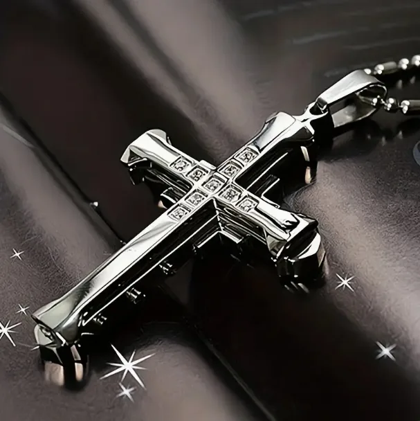Crystal Inlaid Jesus Cross Pendant Necklace - Image 3