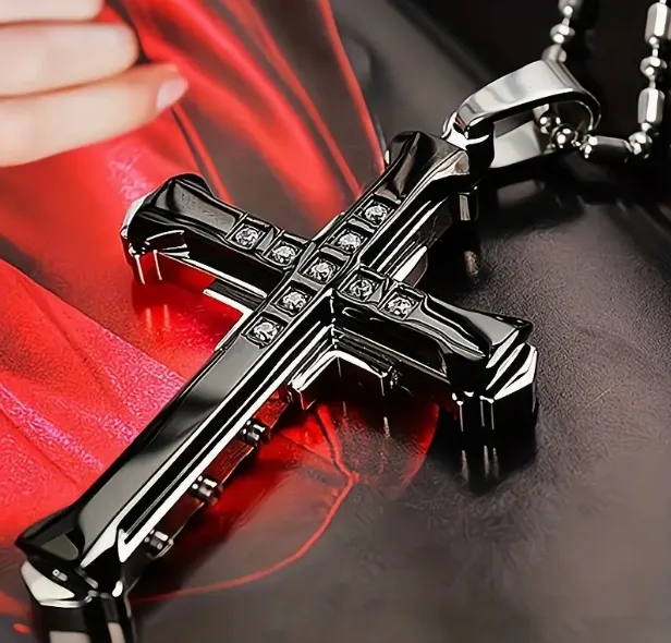 Crystal Inlaid Jesus Cross Pendant Necklace - Image 4