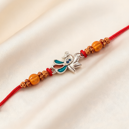 Silver Peacock Meenakari Rakhi
