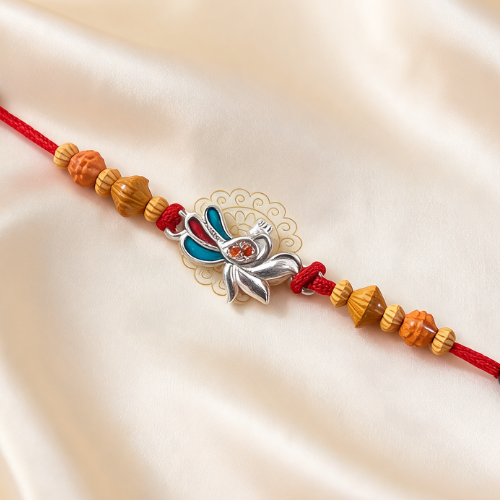Silver Peacock Meenakari Rakhi - Image 3